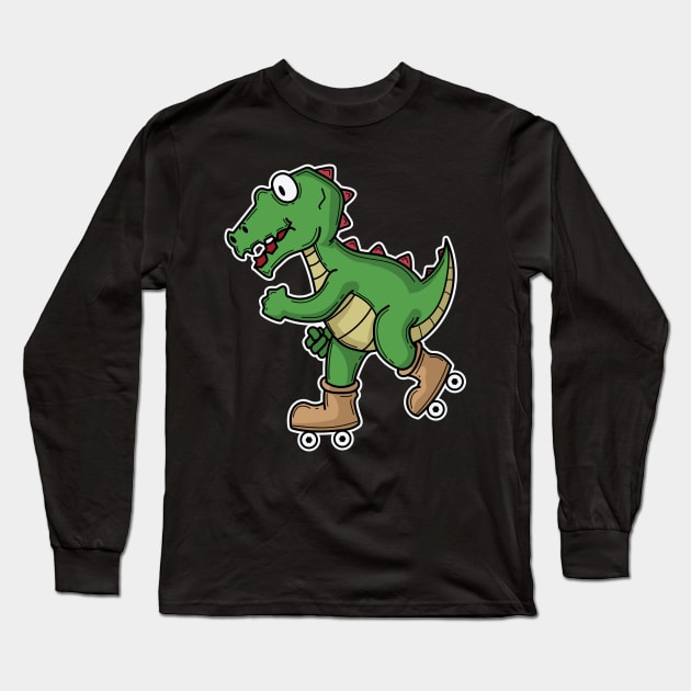T-Rex Crocodile skates on roller skates Long Sleeve T-Shirt by dieEinsteiger